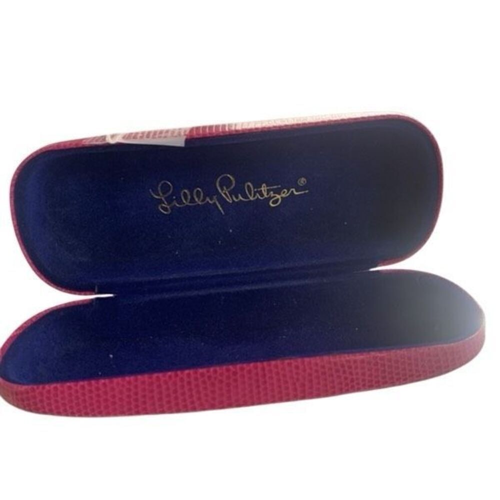 Lilly Pulitzer Hot Pink Hard Sunglasses Eyeglass Case Clamshell Blue Interior